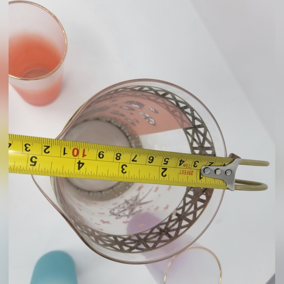 Rare Stunning Vintage Glass Pitcher & 4 Glasses Stars Sun Moons Gold & Pastels - Picture 9 of 12